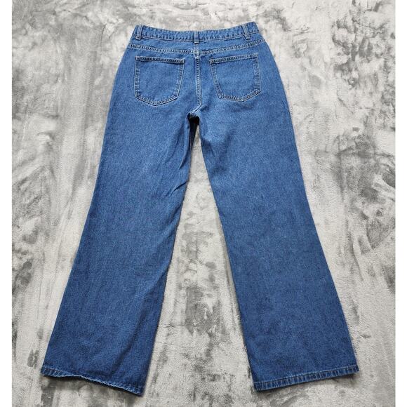 Shein Jeans Womens M Blue Mid Rise Wide Leg Stretch Denim Medium Wash Faded - Picture 3 of 12